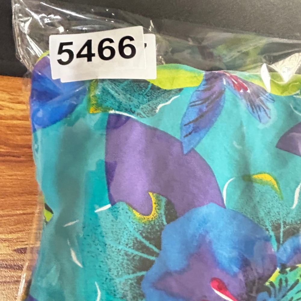 Vintage 90s Elisabeth Women Tropical Floral Button Front Top 20 Teal Silk Resort - Picture 7 of 7